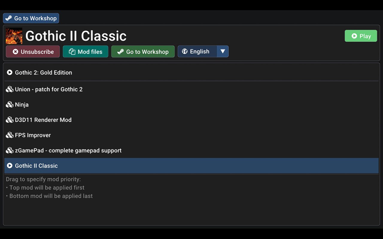 Gothic II launcher with mod selection